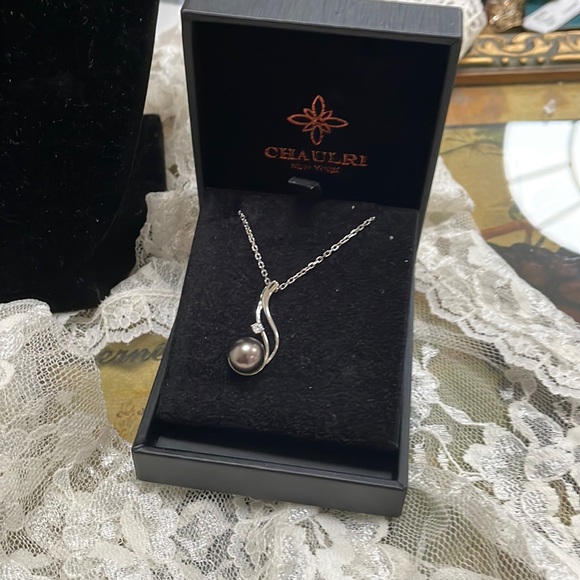 Chaulri Tahitian Black Pearl Pendant Sterling 925 Necklace - Picture 7 of 16